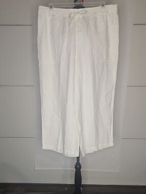 Lands' End White Drawstring 4 Pocket 100% Linen Pants XL 18